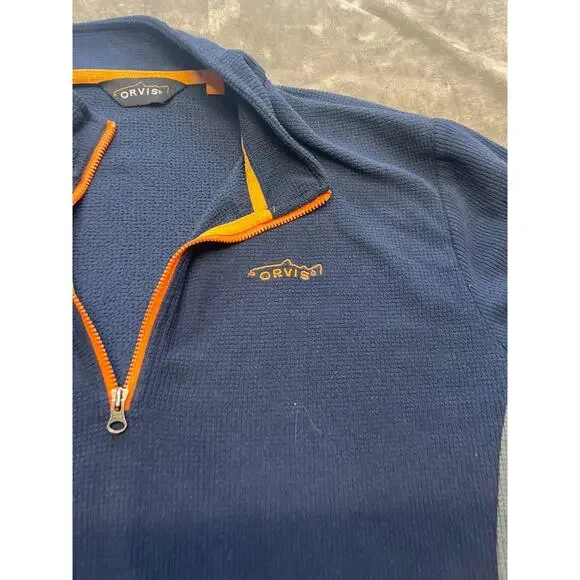Orvis Troutbum 1/4 Zip Pullover Sweater Mens Large Blue Waffle Weave Fleece - Picture 4 of 7